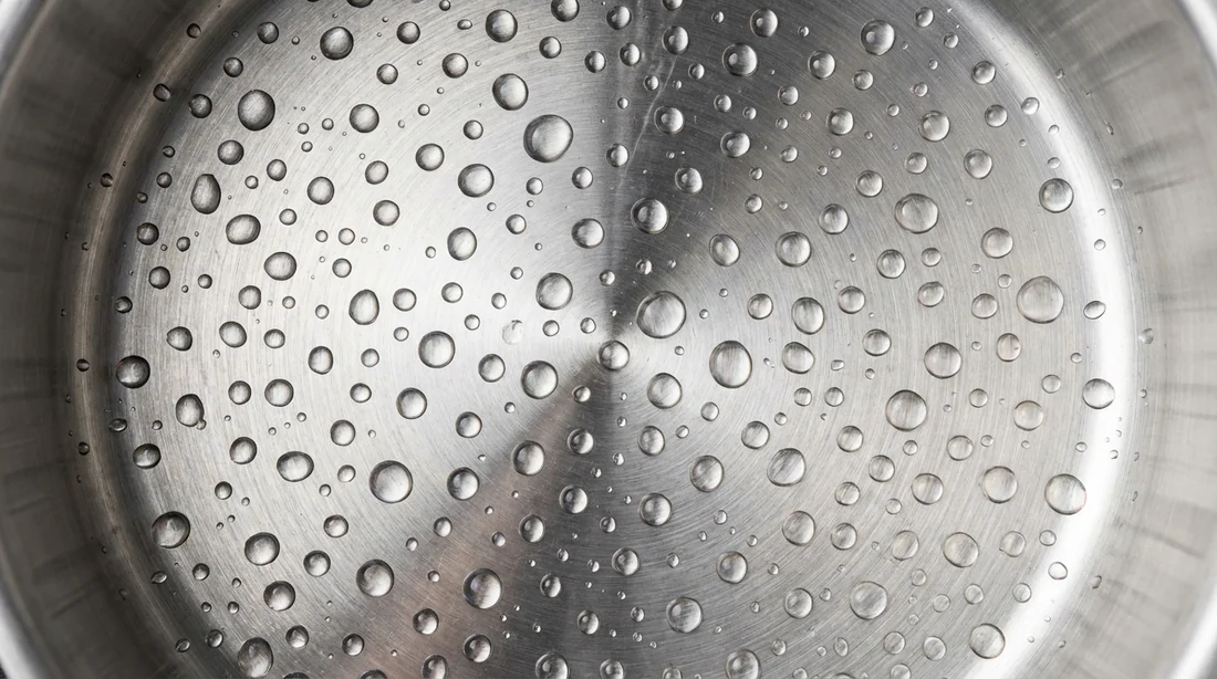 Fond de casserole mouillé avec des gouttelettes d'eau pour éviter que le lait n'attache