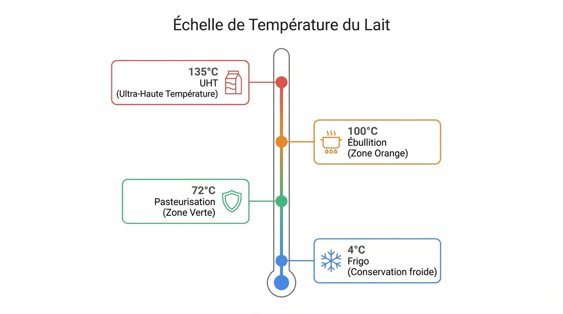 Infographie des températures du lait : pasteurisation vs ébullition