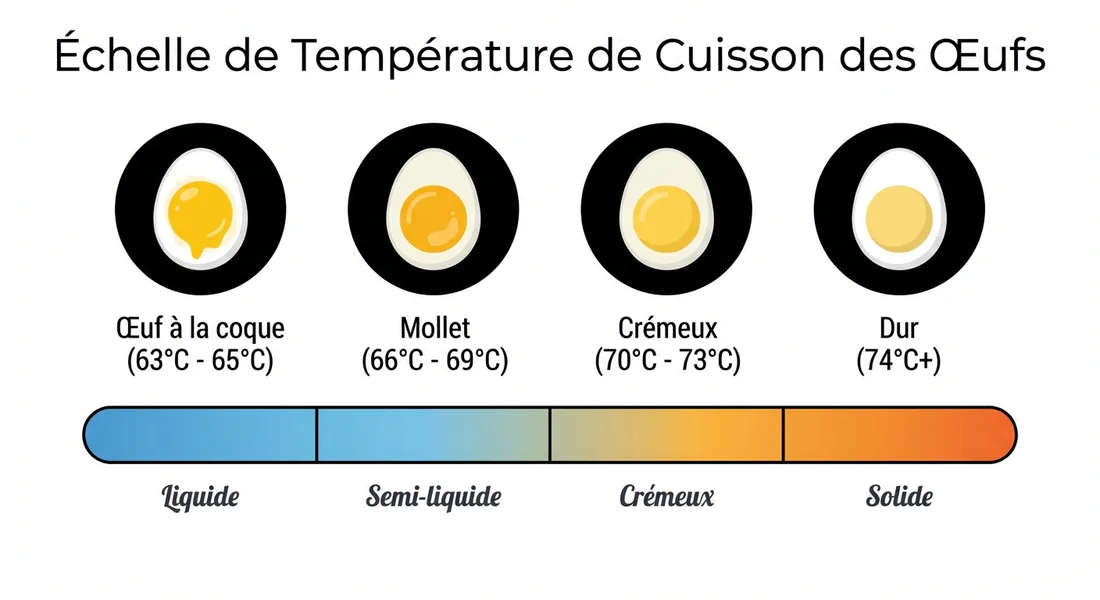 Infographie des températures de cuisson idéale pour les œufs.