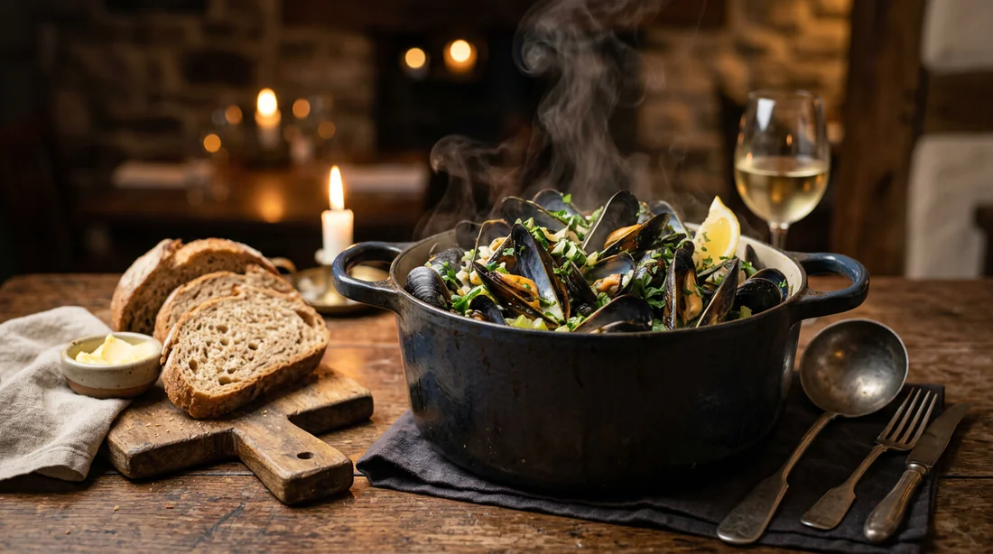 Gros plan sur une moule fraîchement cuite riche en protéines et minéraux.