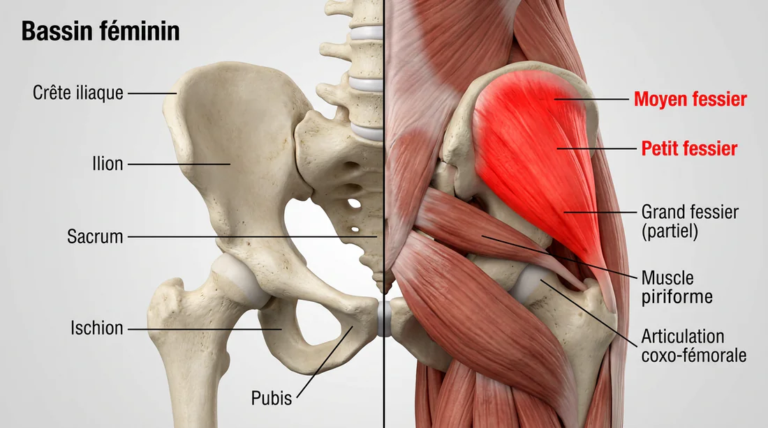 Femme sportive réalisant des fentes latérales pour muscler le moyen fessier