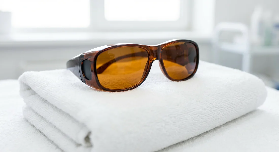 Lunettes de protection spécifiques pour l'épilation à la lumière pulsée.