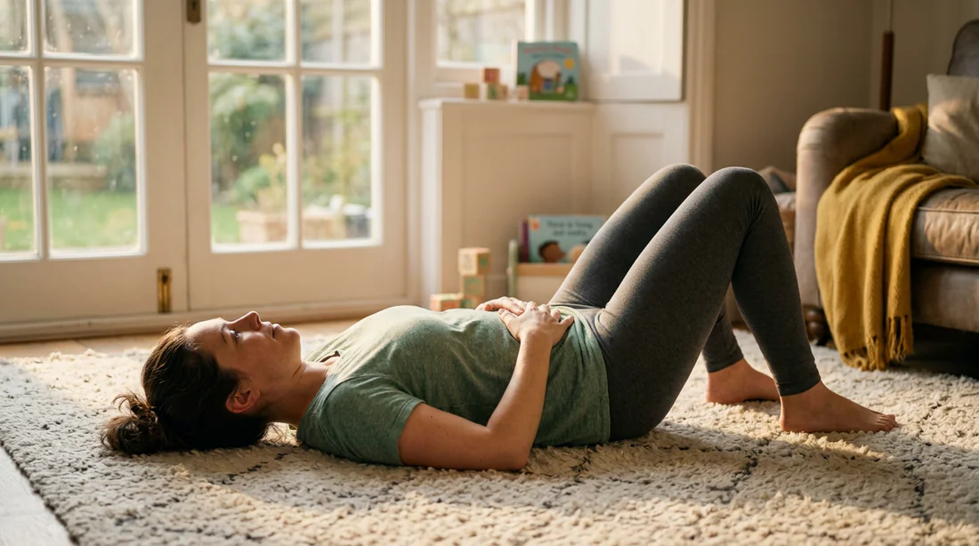 Femme allongée sur le dos pratiquant des exercices de renforcement en douceur