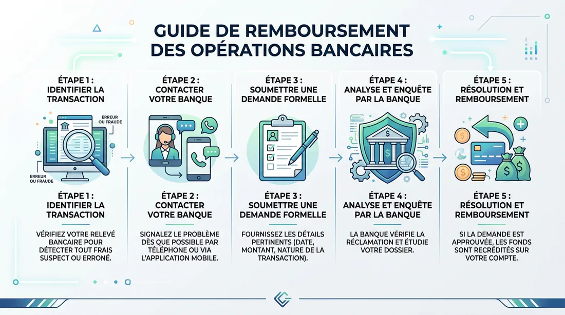 Infographie des étapes pour obtenir le remboursement d'un prélèvement non autorisé