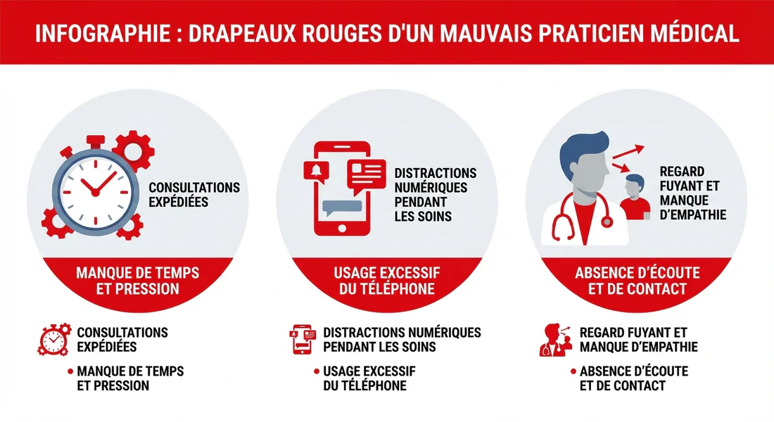 Infographie des signes d'alerte d'un mauvais praticien.