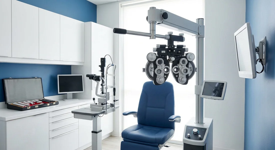 Matériel d'examen de la vue dans un cabinet d'ophtalmologie.