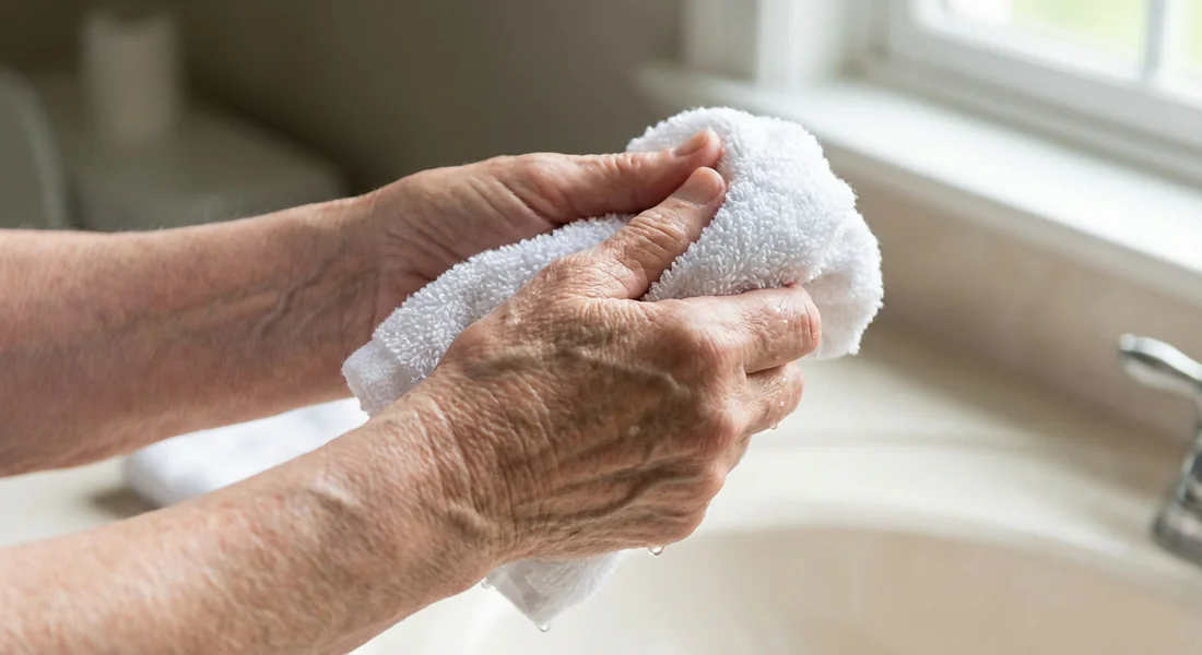 Main tenant un gant de toilette humide pour les soins des gencives