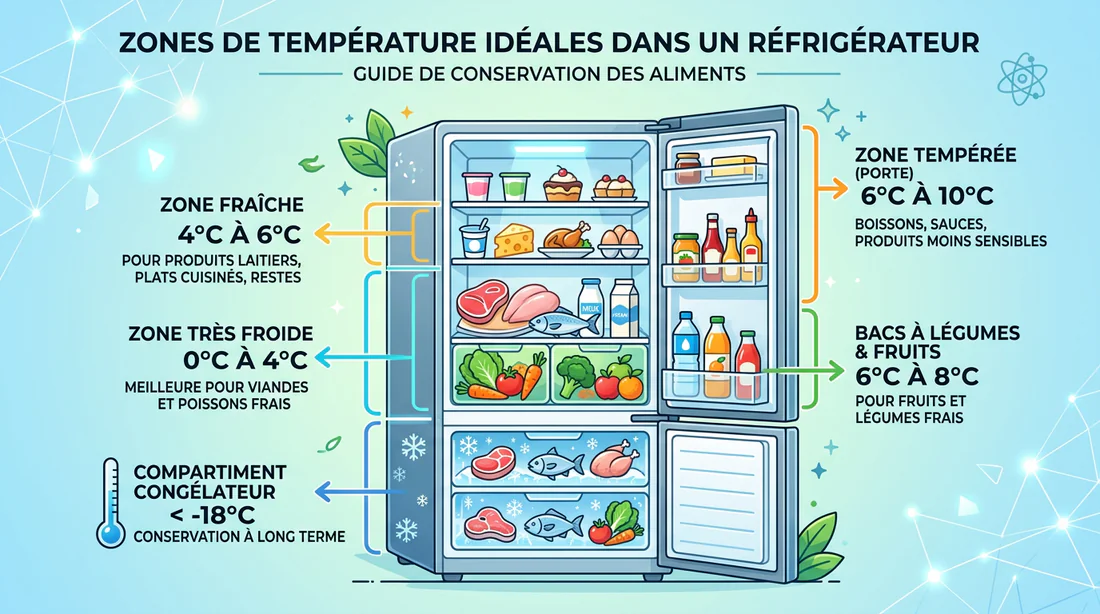 Schéma des zones de température idéales dans un réfrigérateur