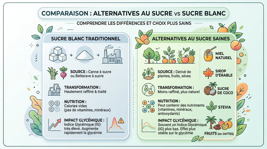 Comparaison entre ingrédients sains et sucre raffiné pour la pâtisserie