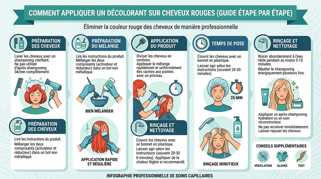 Infographie étapes retrait coloration rouge