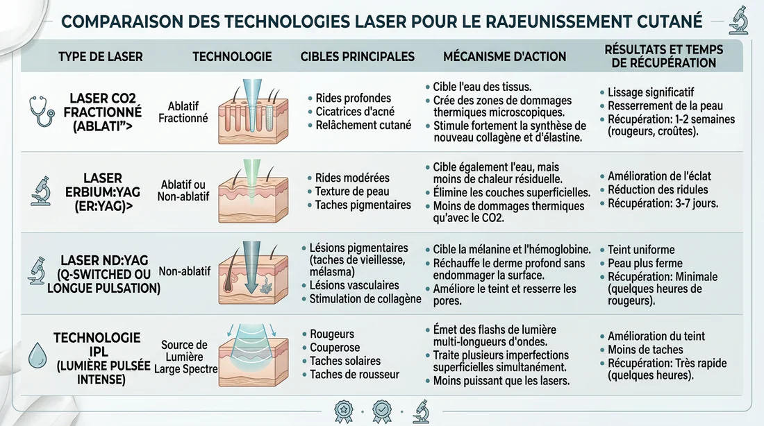 Infographie comparative des technologies laser esthétiques