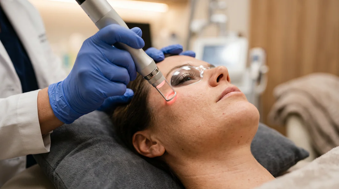 Séance de traitement laser de la peau en cabinet médical