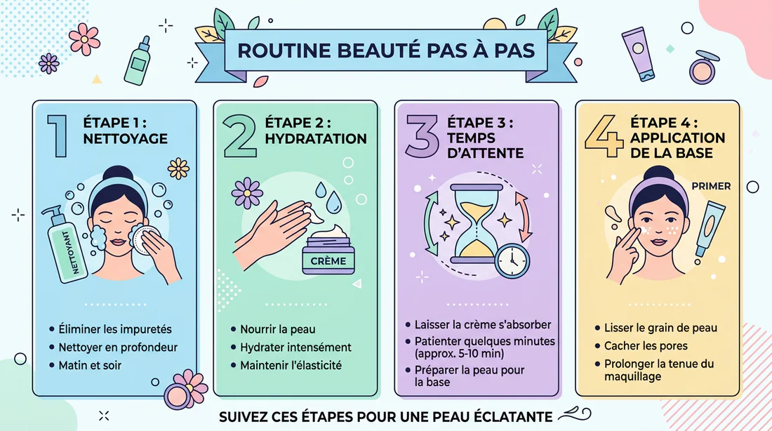 Infographie des étapes pour réussir son maquillage sans peluches