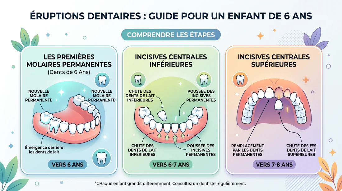 Schéma explicatif de l'éruption dentaire chez l'enfant de 6 ans
